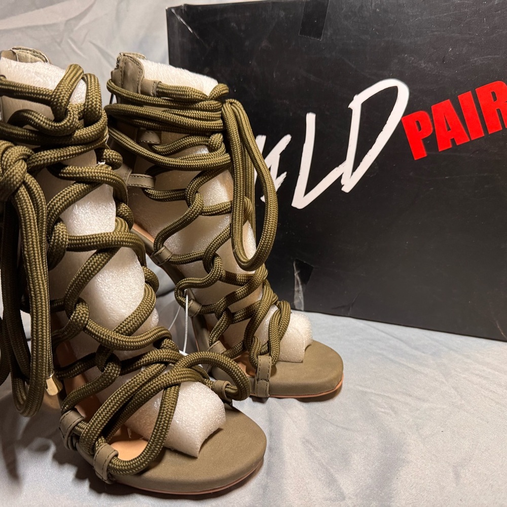 Wild Pair Olive Green Lace-Up Heels